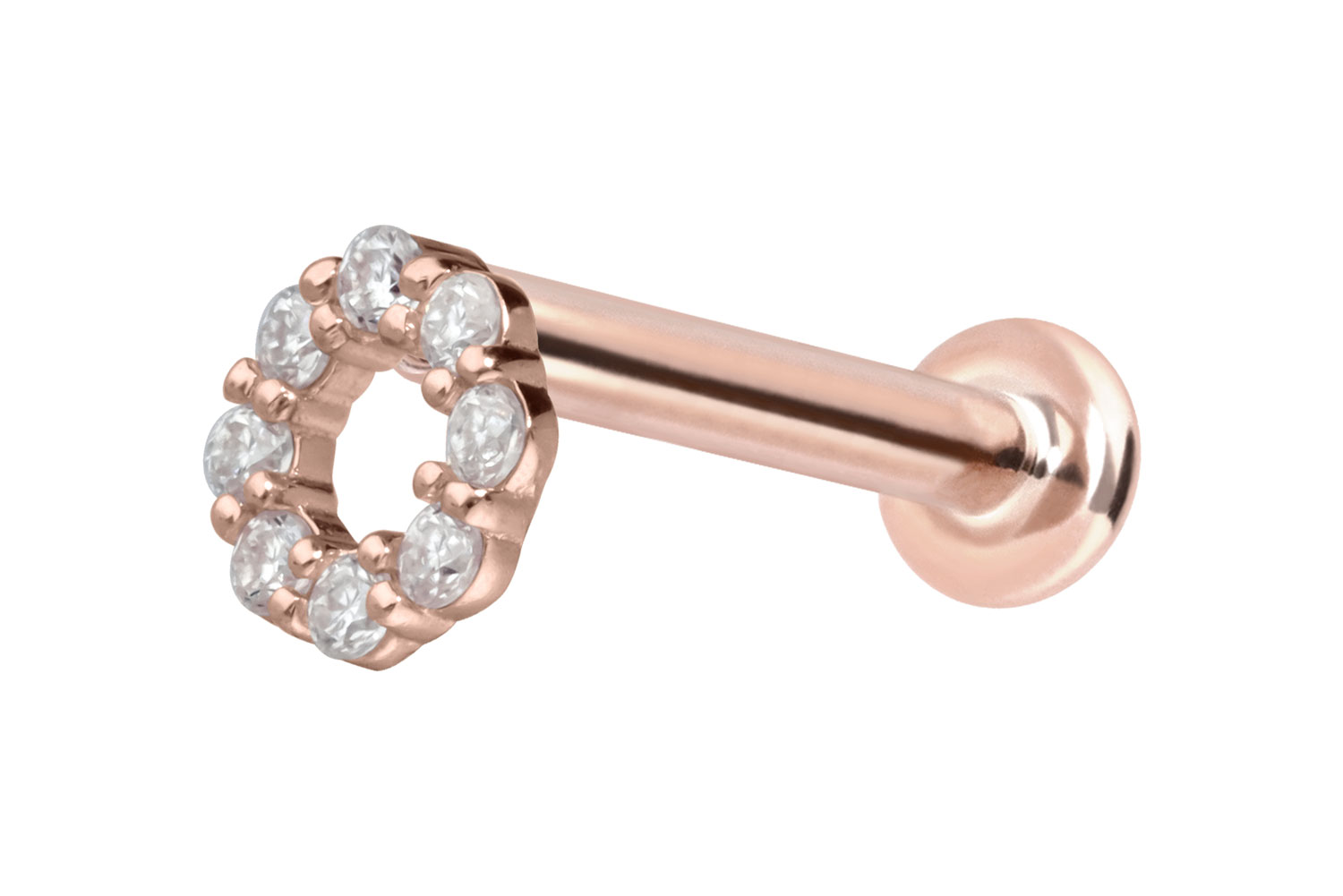 14 Karat Gold Labret Piercing mit Push Fit MOISSANIT-KREIS